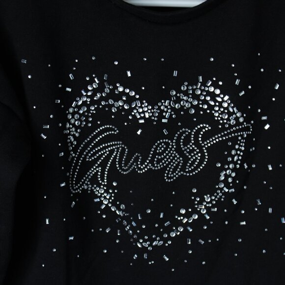 Guess Size 7 Black With Clear Crystal Blingy Sweatshirt - Picture 2 of 4